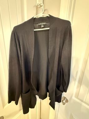 Black Open-Front Cardigan with Front Pockets